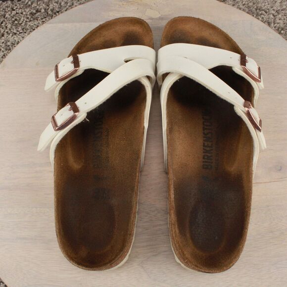Birkenstock Yao Sandals Womans 40 (US 9) White Leather Strappy Slide Birko-Flor - Picture 10 of 11